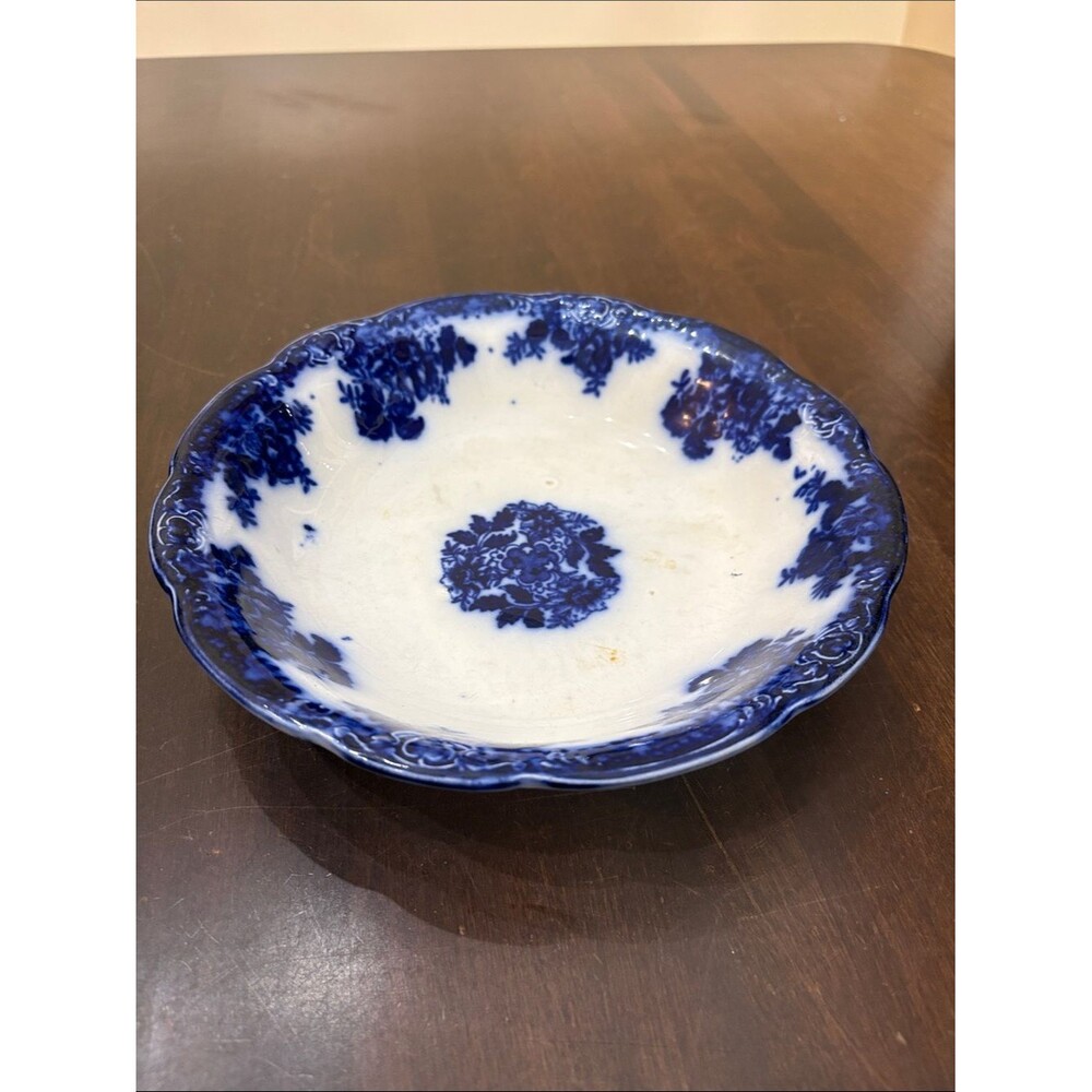 Antique Wood & Sons Royal Semi Porcelain Flow Blue Floral Bowl England